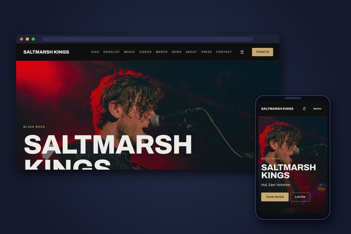 MNPR Web band website on desktop and mobile